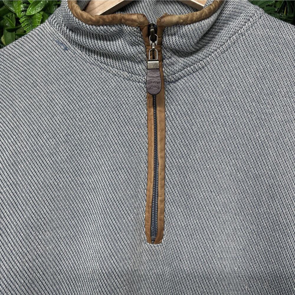 ORVIS Men‎ Tweed Pull Over Medium Blue Sweater 1/4 Zip Leather Trim 2331 - Picture 6 of 11